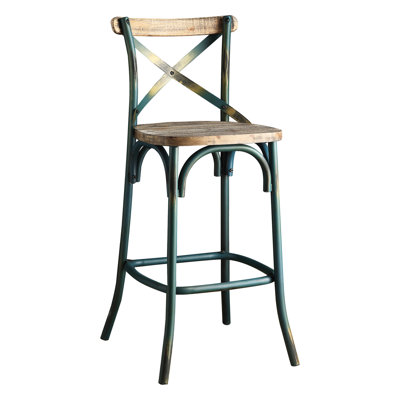 Chaise de bar rustique avec structure en métal, finition turquoise antique et chêne, 220 lb, 1 pièce pour siège de salle à manger en bois industriel, espace