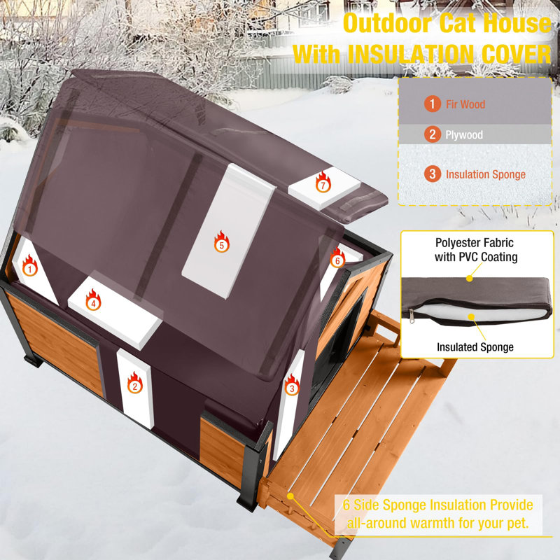 Niche pour chien avec doublure isolante, chenil imperméable pour chiens de petite et grande taille, abri pour chien extérieur 100% isolé avec plancher surélevé pour l'hiver (brun)