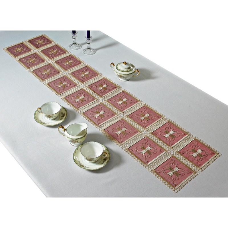 Annabell Embroidered Table Runner, 34" L x 13" W, Burgundy