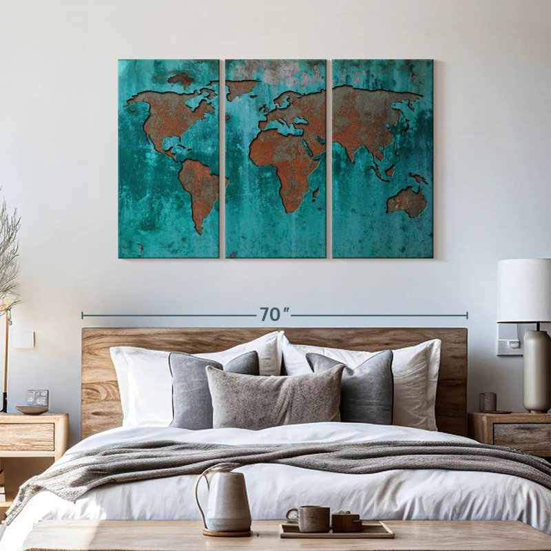 " Impression World Map " by Finnian P 3 - Pieces, 36" H x 57" W x 1.25"