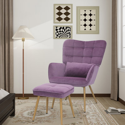 Trishika Velvet Wingback Chair with Ottoman