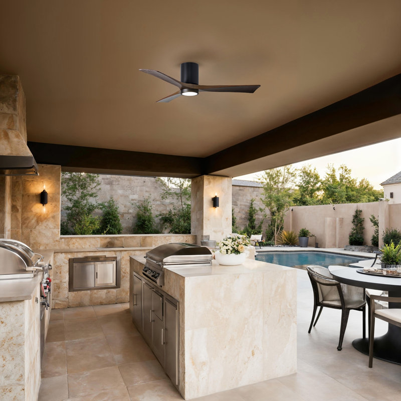 Irene LED Ceiling Fan, Matte Black, Walnut, 52"