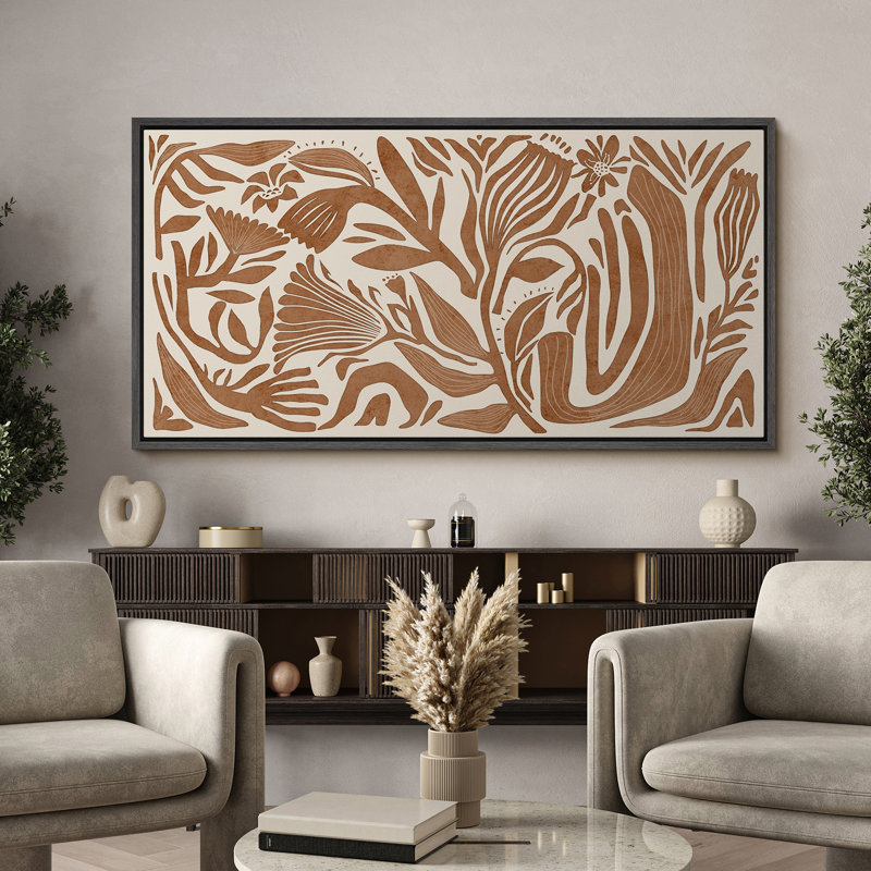 Modern Botanical Illustration in Earth Tones Modern Art, 30" H x 60" W, Black