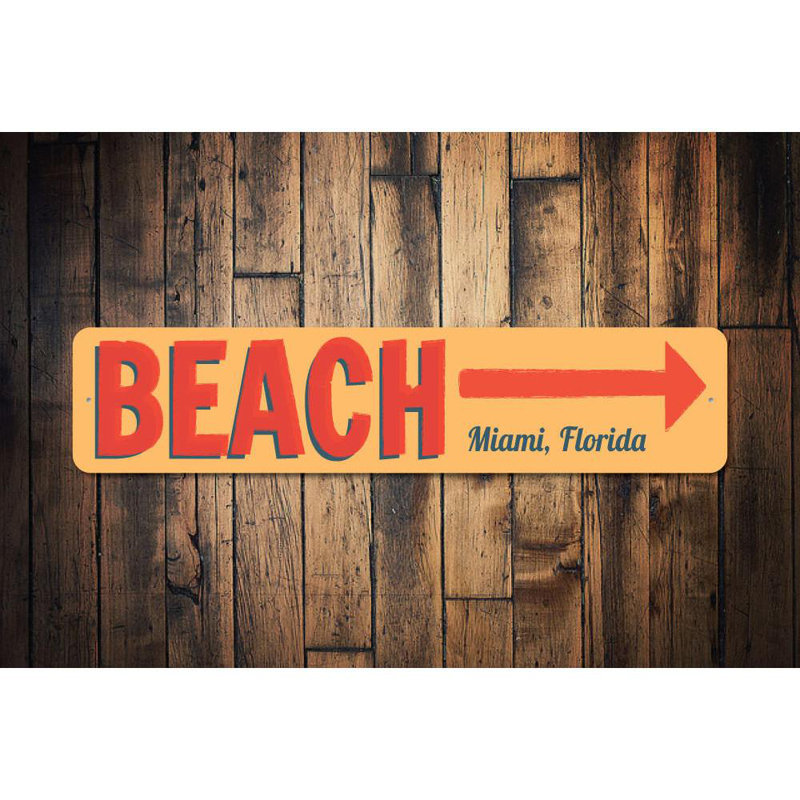 Plaque en métal «Beach This Way», H 6 po x l 24 po x P 0,06 po