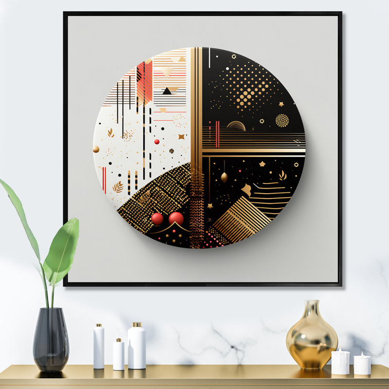 «Boho Chic Bliss Geometric Circle Art I - Abstract Spirals», reproduction sur toile, H 24 po x l 24 po, Cadre flottant noir