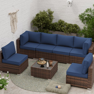 Abbel Outdoor 3.5'' Replaceable Cushion Set Seat and Back Cushions (Set of 6 Cushions, 6 Backrests, 2 Corner Cushions)-Cushion Set Only