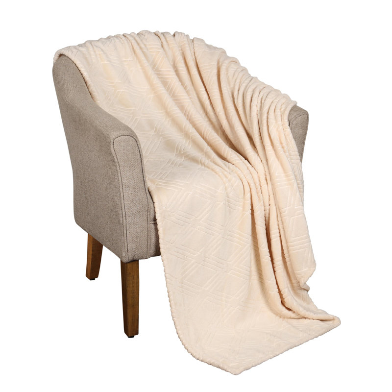 Couverture molletonnée en polyester moelleux Alaska, Crème, Très grand lit