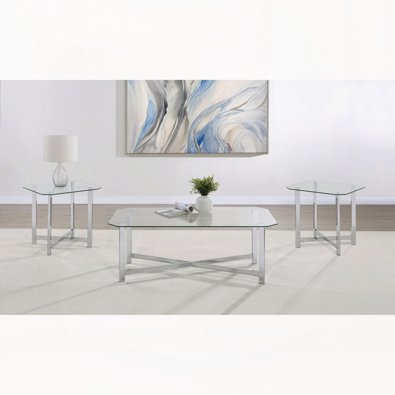 Ensemble de 3 tables basses chromées