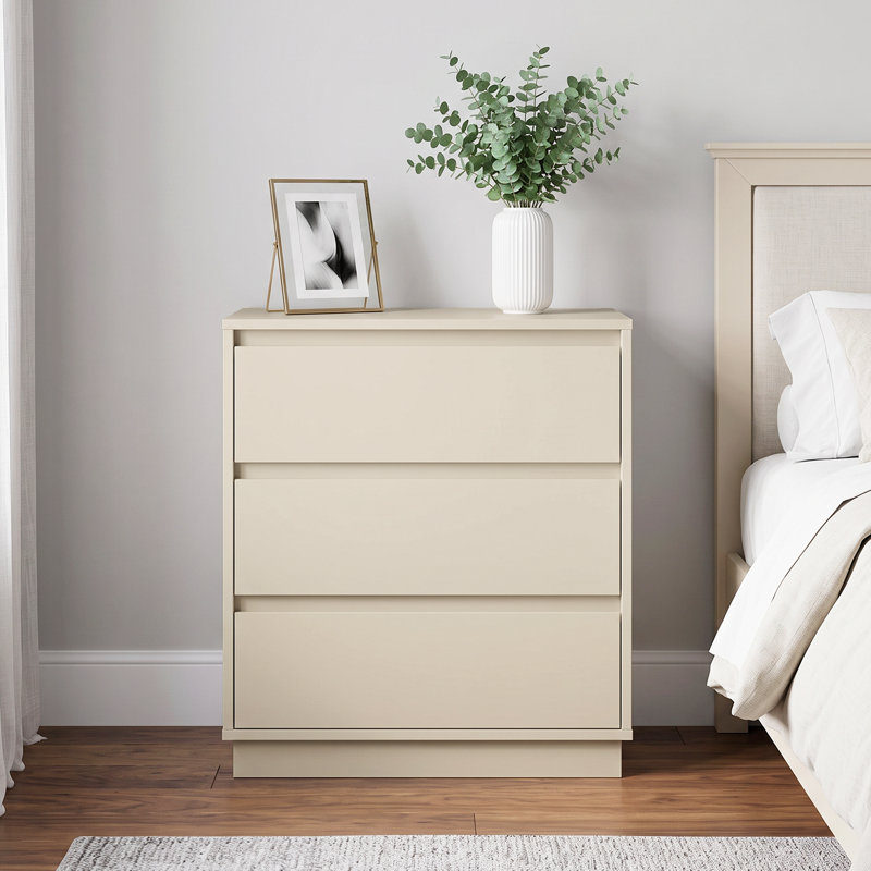 Table de chevet en bois 23,6 po avec 3 tiroirs, Beige