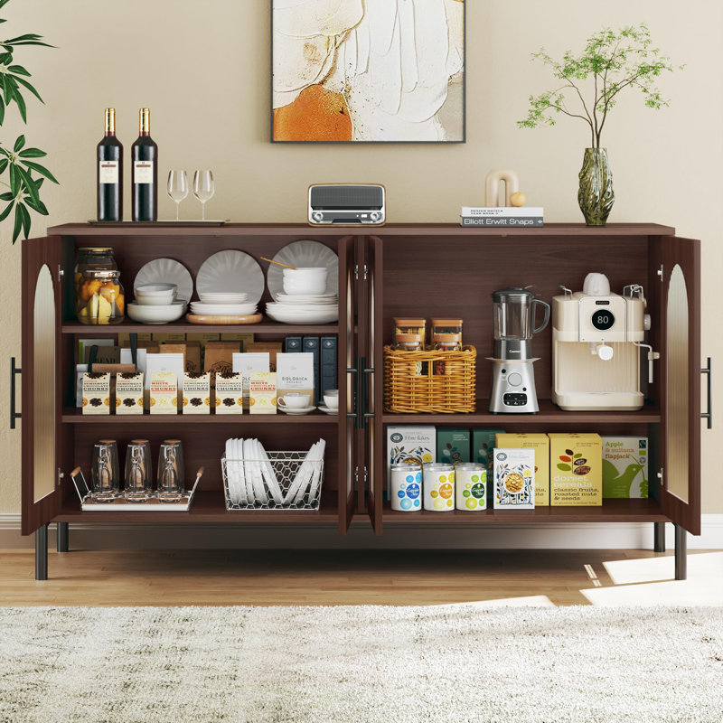 55" Walnut Sideboard Storage Cabinet with Adjustable Shelves
