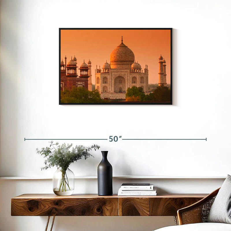 Taj Mahal historique au lever du soleil, 31 po x 21 po, Cadre flottant noir