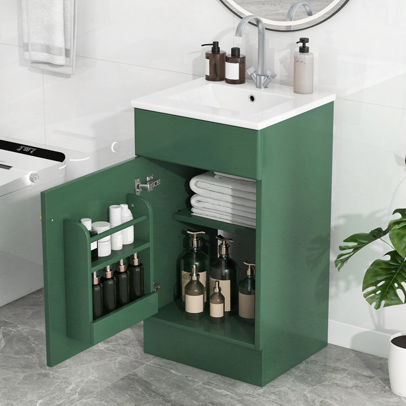 Armoire de meuble-lavabo avec tablette de porte et tablette réglable, Vert
