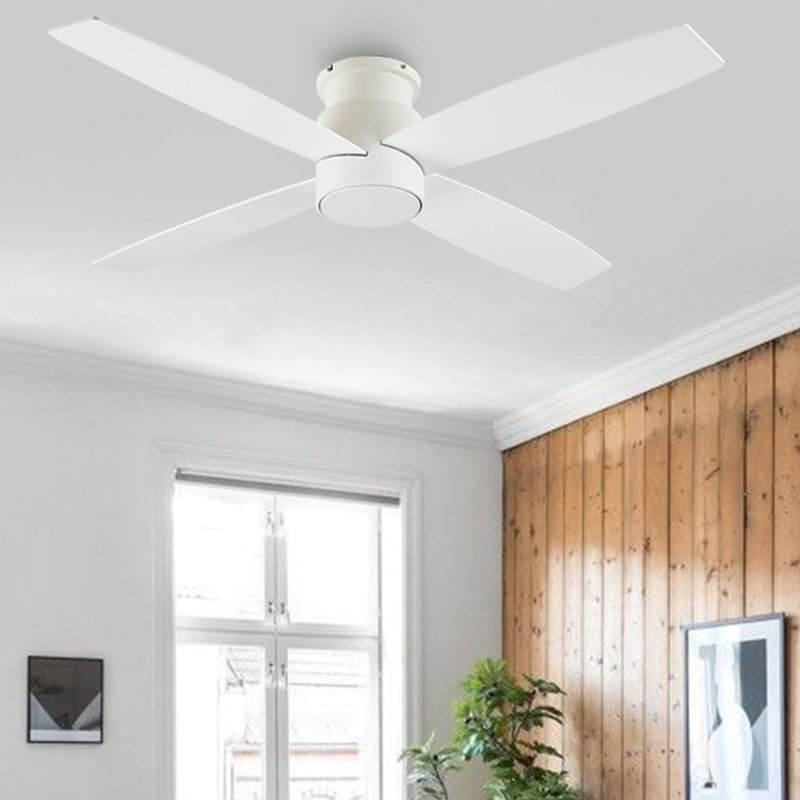 Winchendon 4-Blades Indoor Ceiling Fan with Remote, White with Oak/White Blades, 52"