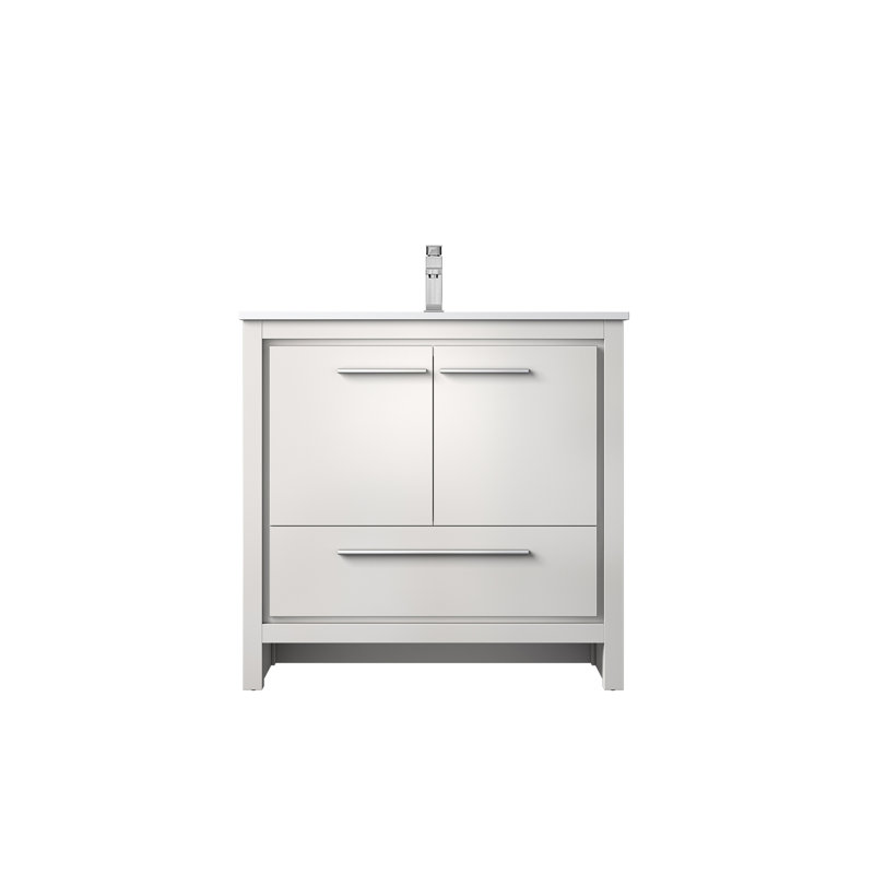 Lafarre 36 in W x 20 in D Single Bath Vanity Faucet Set, White, White Quartz