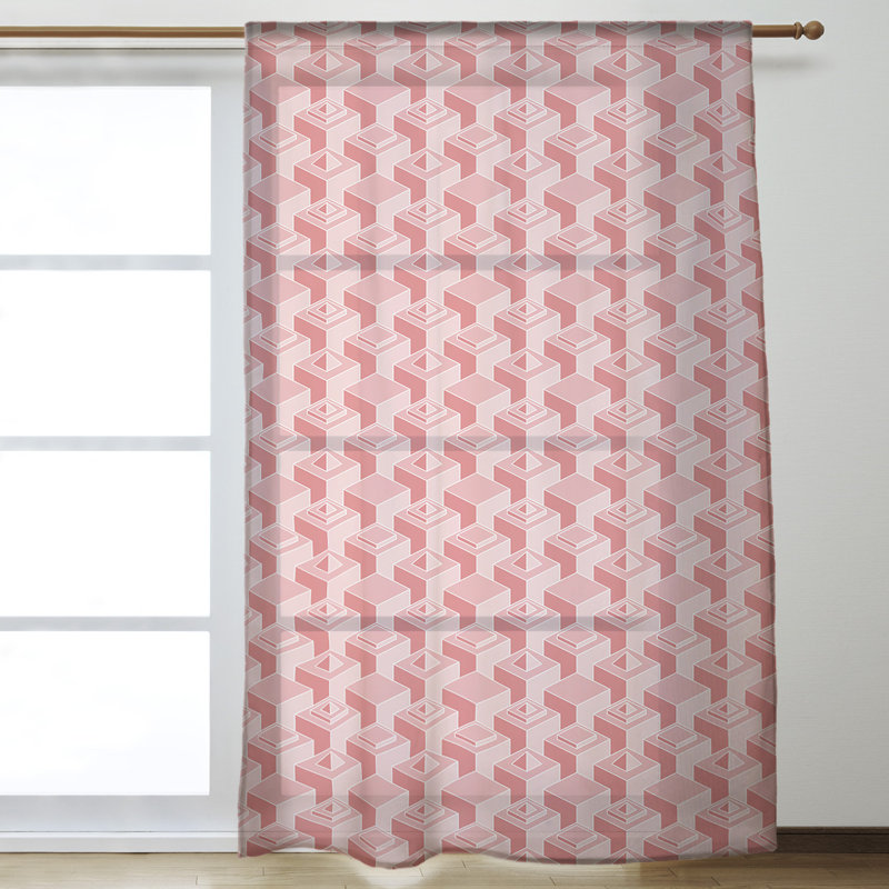 Panneau de rideau simple diaphane à motif géométrique avec passe-tringle classique, Rouge