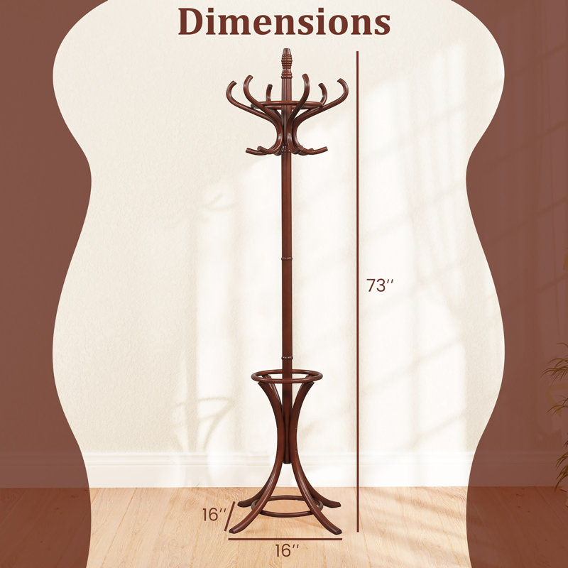 Solid Wood Freestanding Coat Rack, Reddish Brown