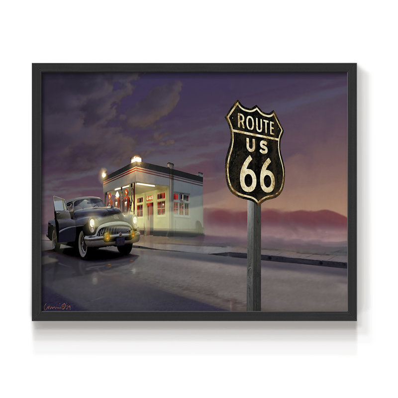 Route 66 - Reproduction encadrée - Restickable, H 16 po x l 20 po, Noir