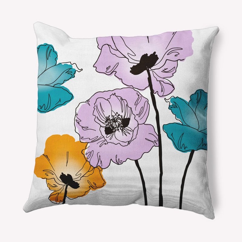 Popping Poppies Indoor/Outdoor Throw Pillow, Lilac, 16" x 16"