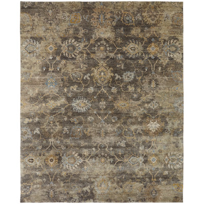 Stidham Hand Knotted Wool Floral Area Rug in Brown
