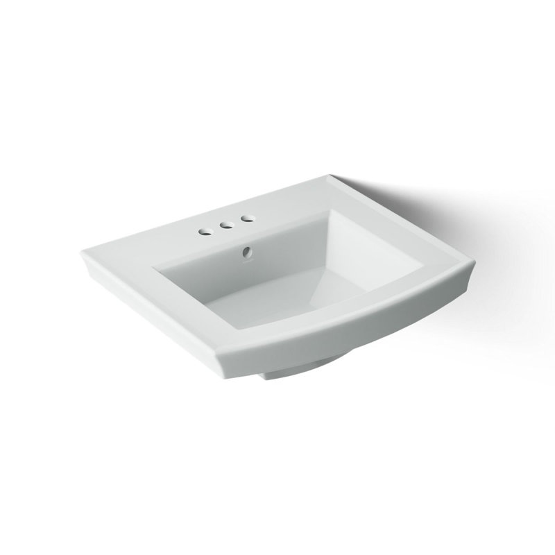 Archer® Vitreous China Rectangular Pedestal Bathroom Sink with Overflow, White, Single Hole Faucet