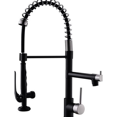 Contemporary Kitchen Faucet - Black And Silver, Pull Down, Single Handle, Hot Cold, Ceramic Filler Commercial Down Silver Finish,