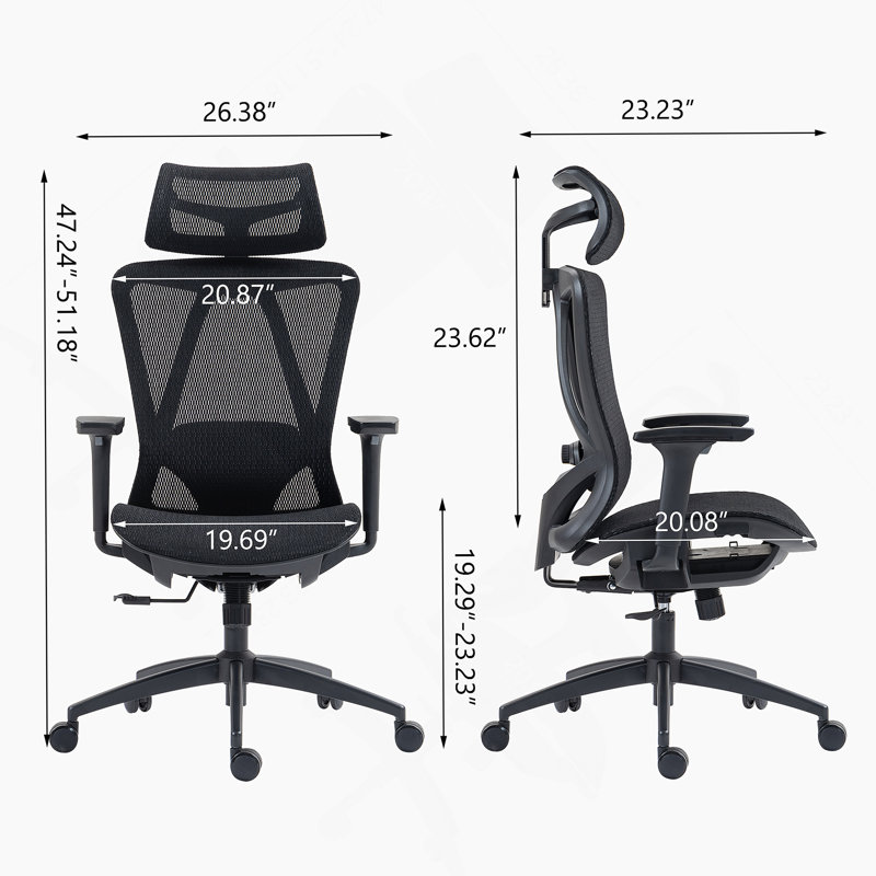 Chaise de bureau en filet à haut dossier, Noir, Noir