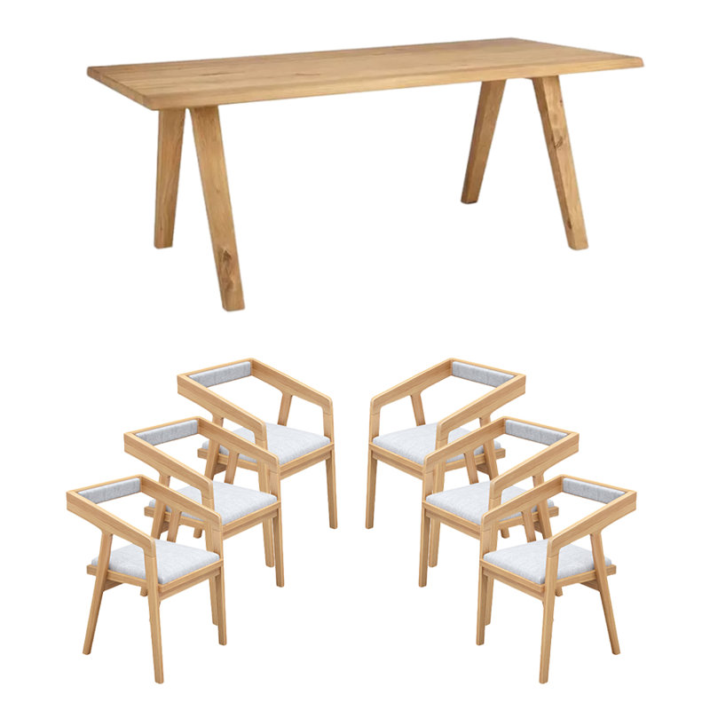 6 - Person Solid Wood Solid Wood Top Four Leg Dining Set, 29.53"H x 55.12"L x 27.56"W
