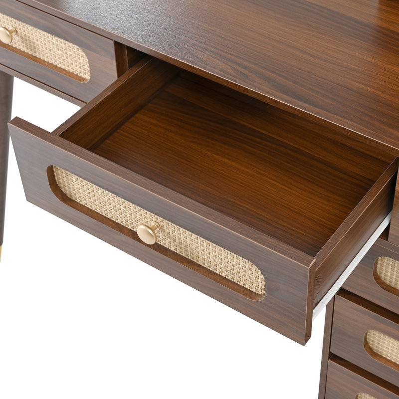 Coiffeuse 47 "avec miroir et lumières, Noyer foncé
