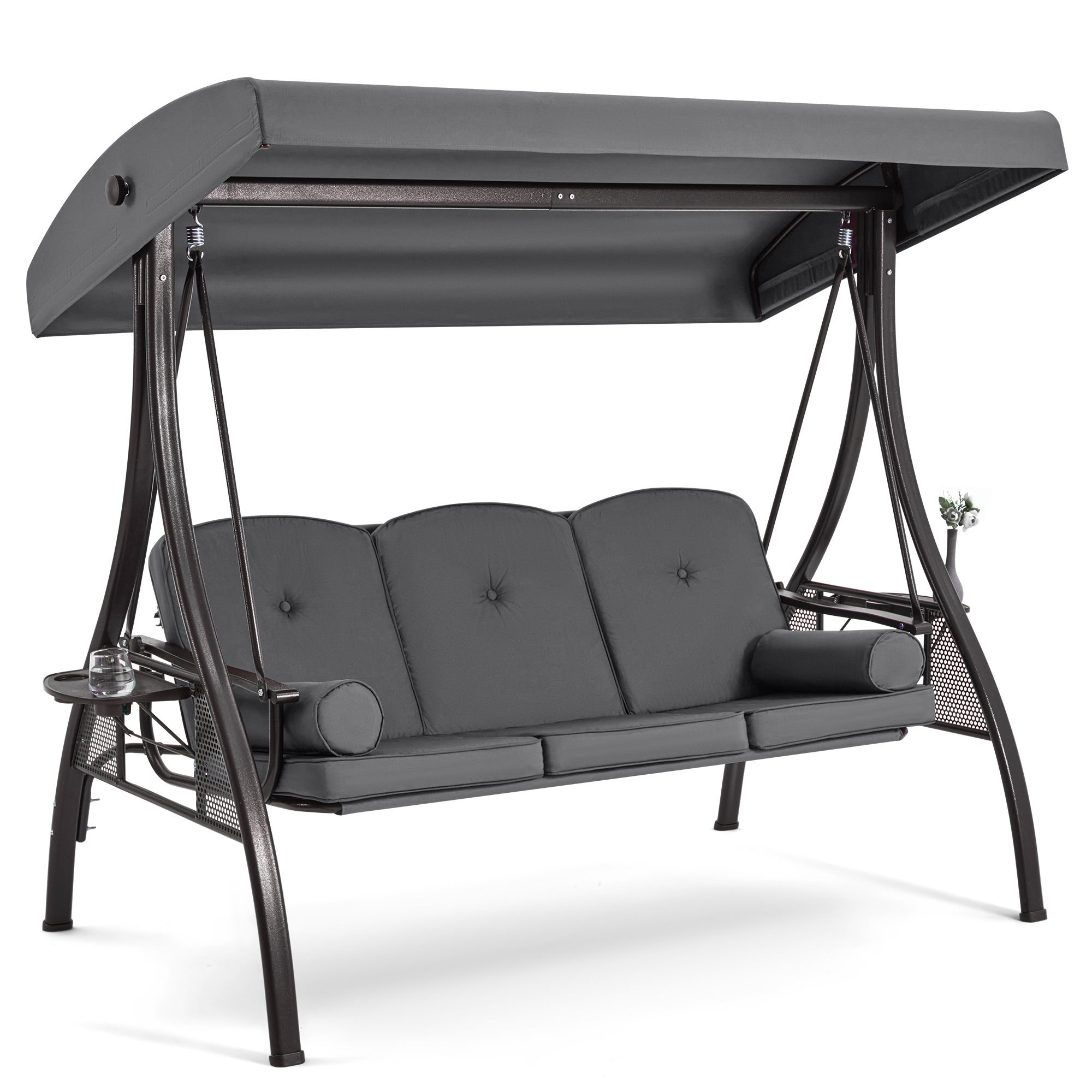Kolyn Porch Swing with Stand and Adjustable Canopy - Gray