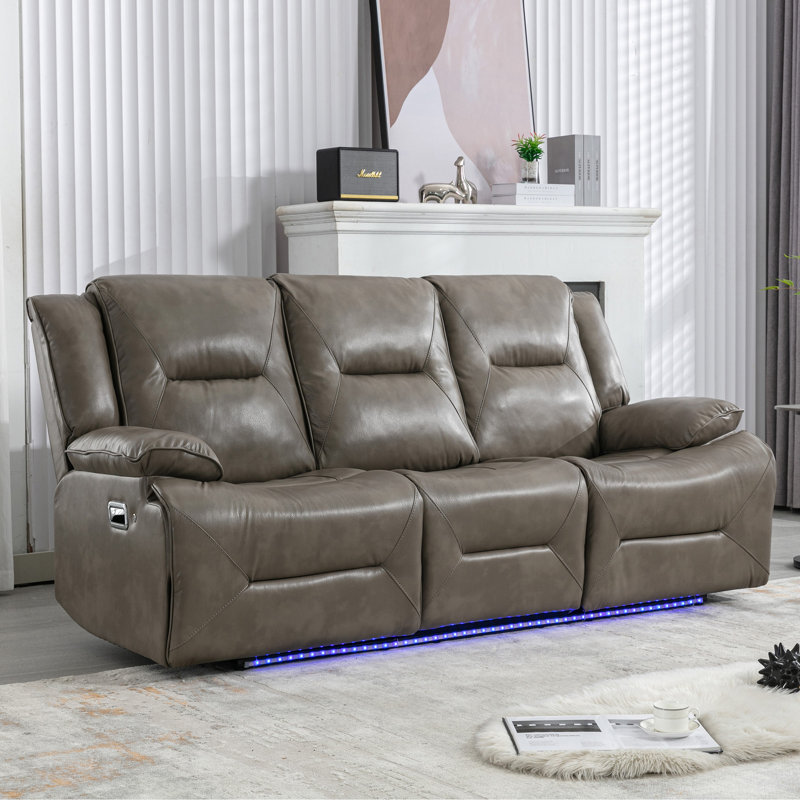 Fauteuil inclinable manuel 3 places avec bande lumineuse à DEL et 2 porte-gobelets intégrés pour le salon