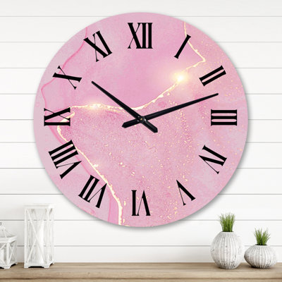 Pink & Marble Liquid Art III - Pink Modern Wall Clock