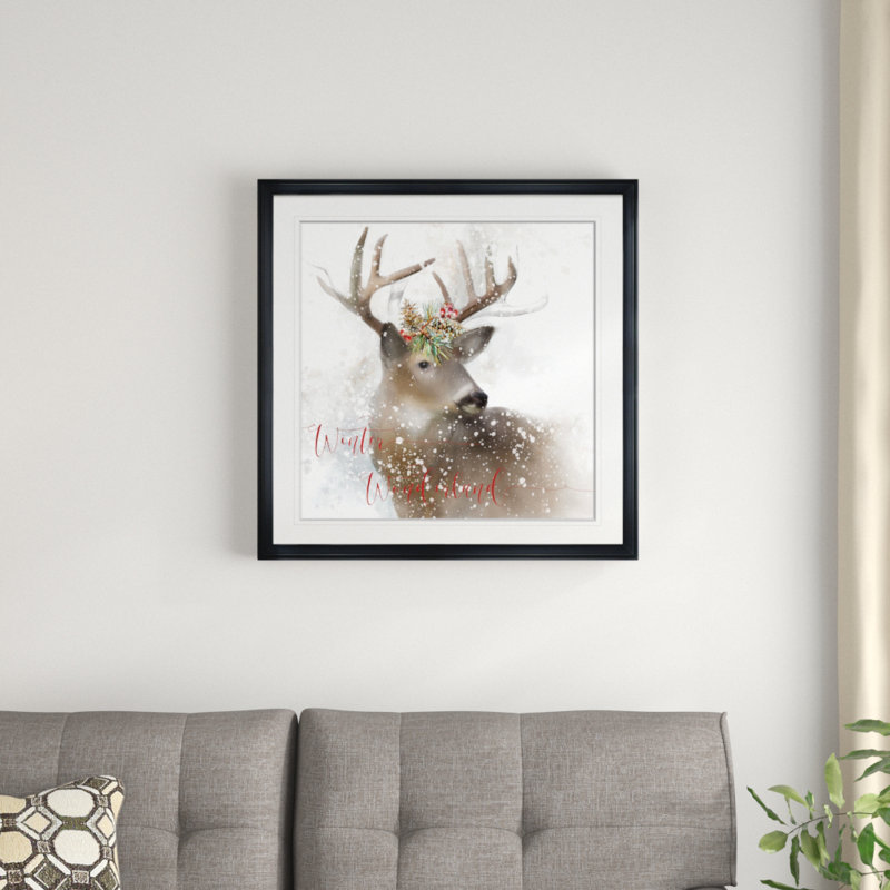 Winter Wonderland Deer - impression, H 16 po x l 16 po x P 1,5 po, Cadre noir
