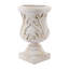 Urne en magnésium 10,2 x 10,2 x 16,9 po avec finition blanche antique et détails sculptés