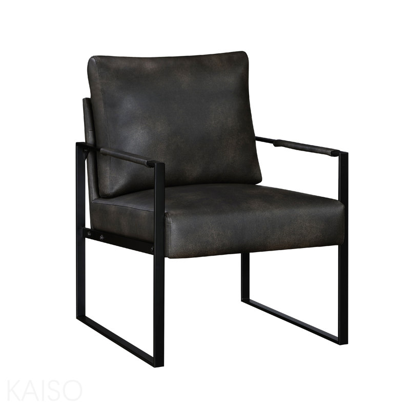Fauteuil d'appoint, revêtement en similicuir gris foncé, structure en métal noir