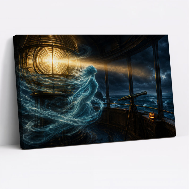 Femme bleue fantomatique à l'intérieur d'une tour de phare, toile murale d'Halloween, H 24 po x l 36 po