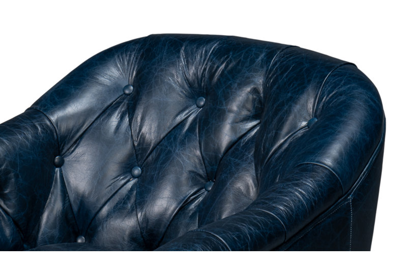 Coolidge Swivel Club Chair, Chateau Blue Genuine Leather