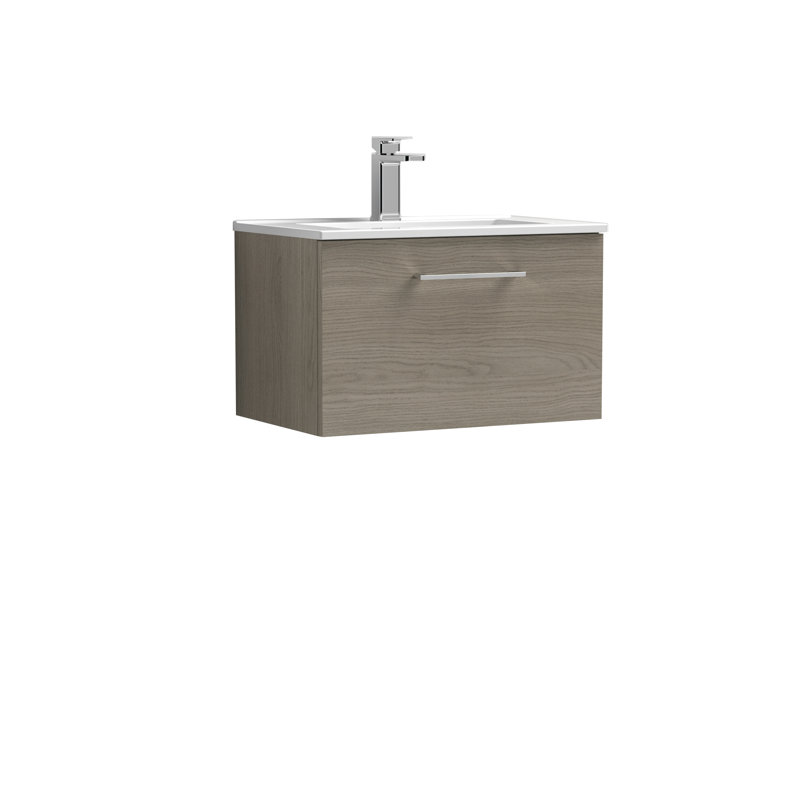 Arno 600mm Single Bathroom Vanity with Integrated Vitreous China Basin, Solace Oak