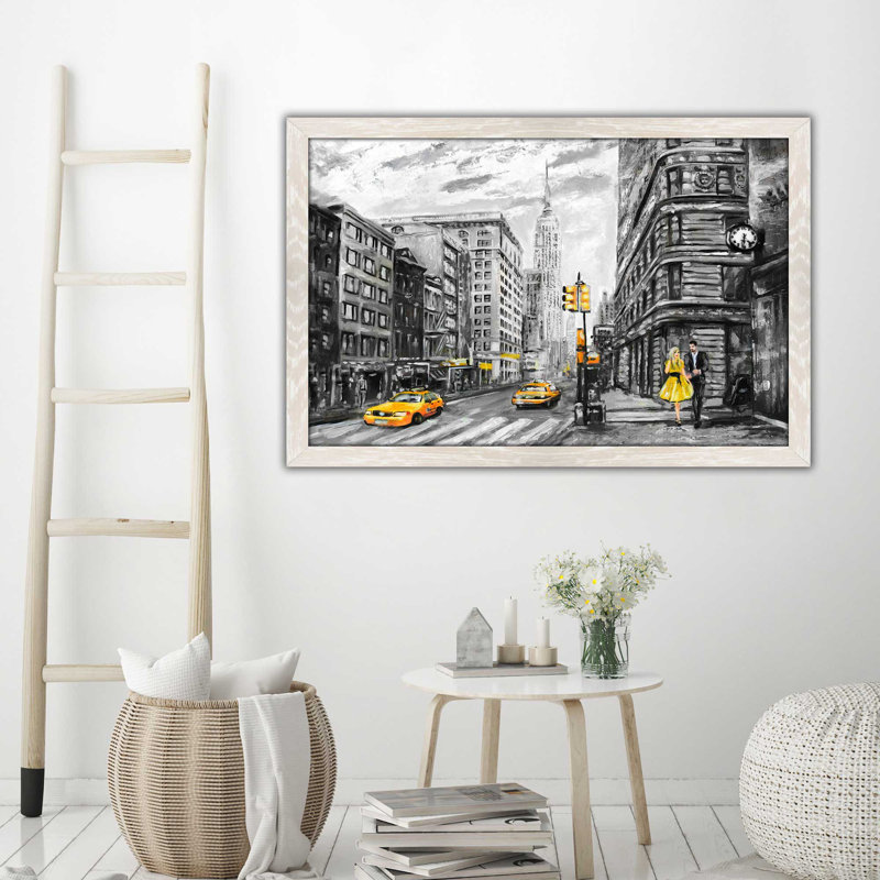 «NY NY», reproduction encadrée, H 21,5 po x l 27,5 po x P 0,75 po, Cadre crème délavé