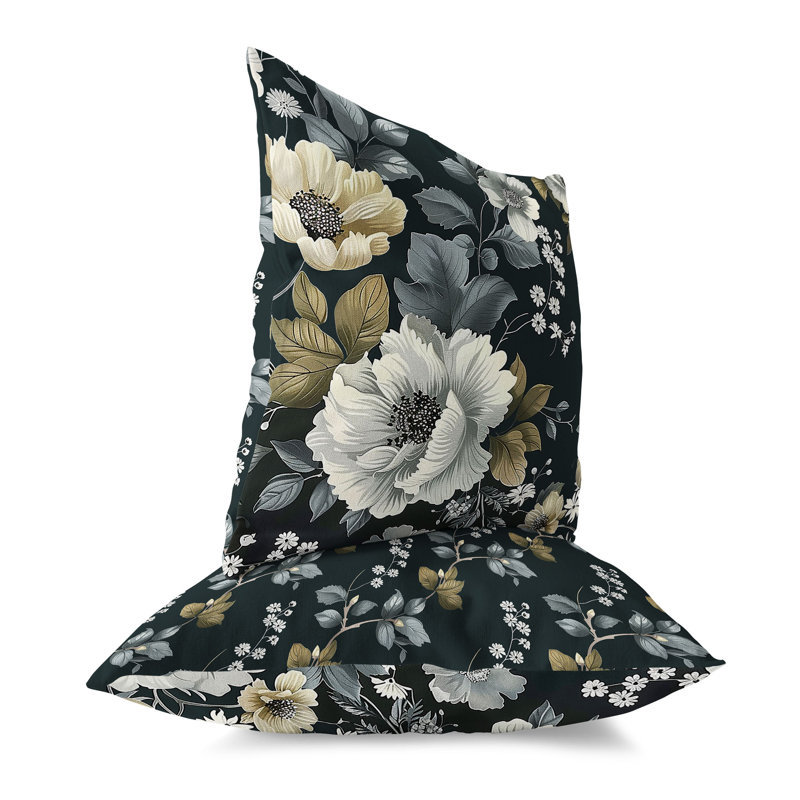 Coussin décoratif carré intérieur / extérieur Gilded Garden, Gris/Jaune, H 18 po x l 18 po