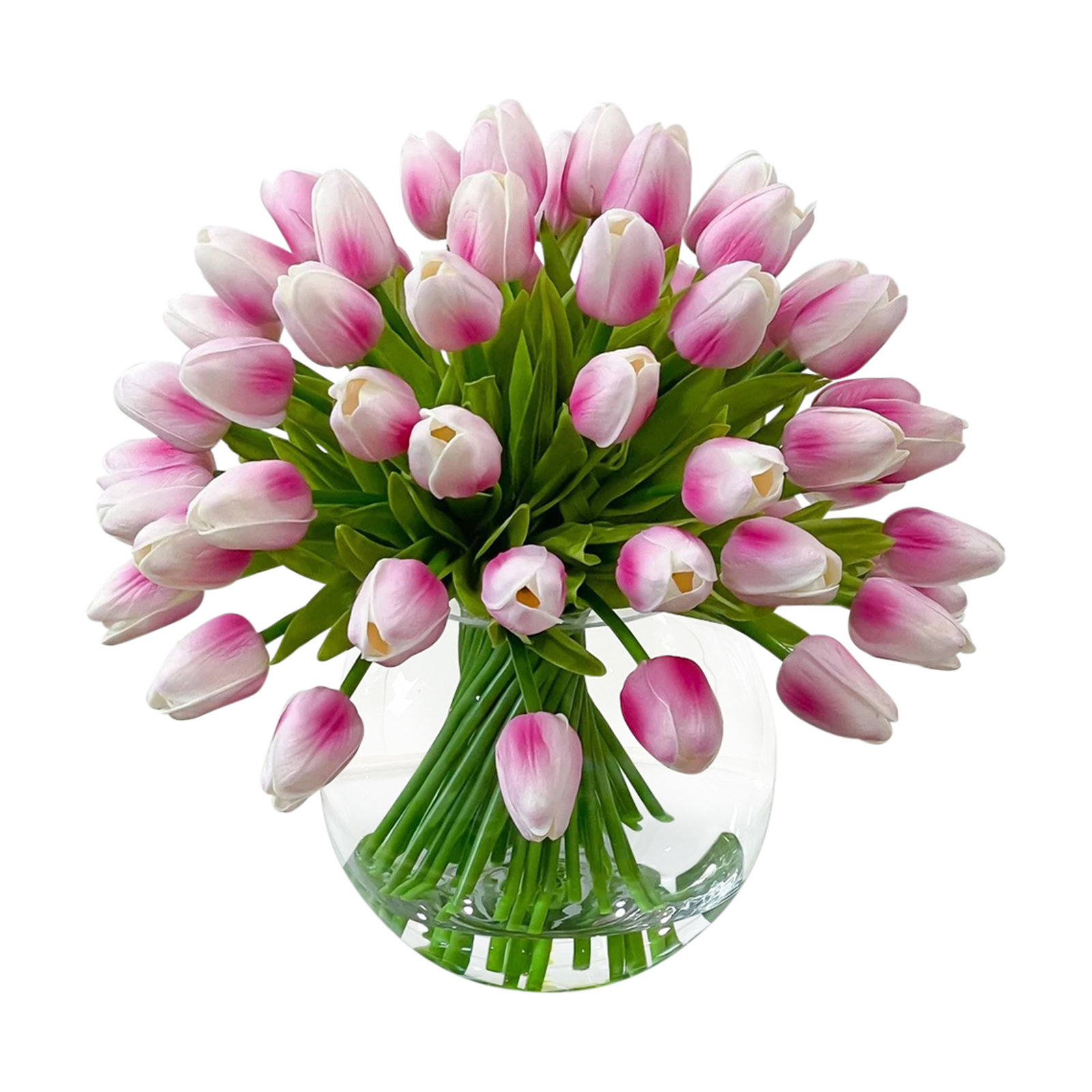 Real Touch Tulips Centerpiece In Vase, Pink Ombre White