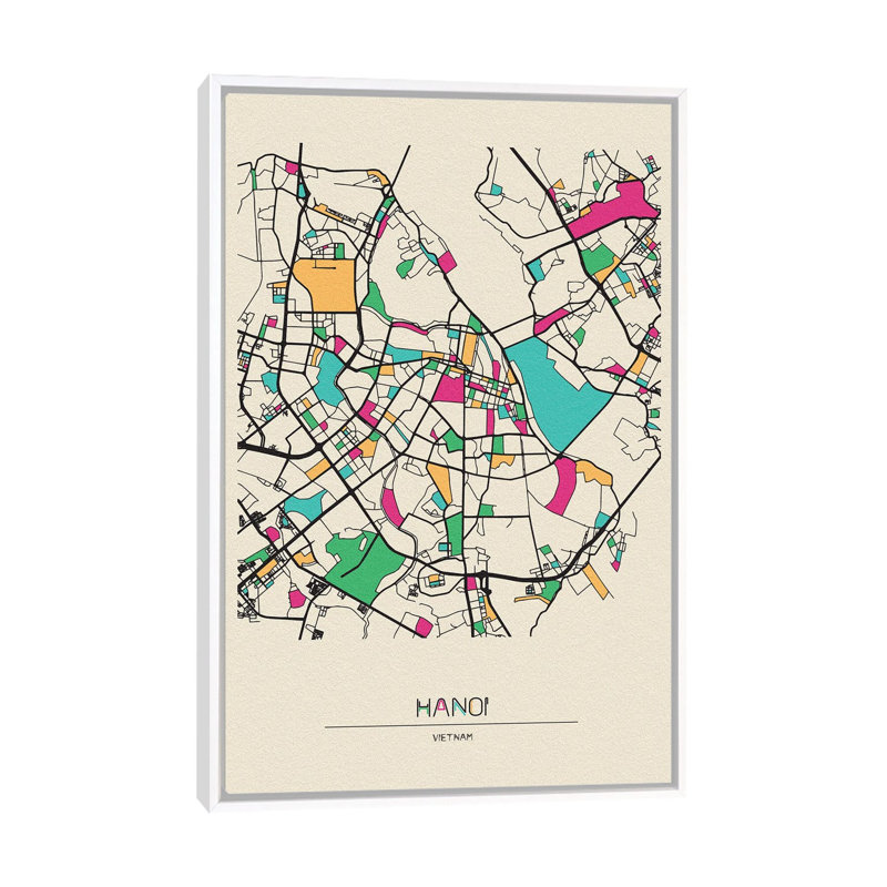 Hanoi, Vietnam Map by Ayse Deniz Akerman - Floater Frame Print on Canvas, 66.04 cm H x 45.72 cm W