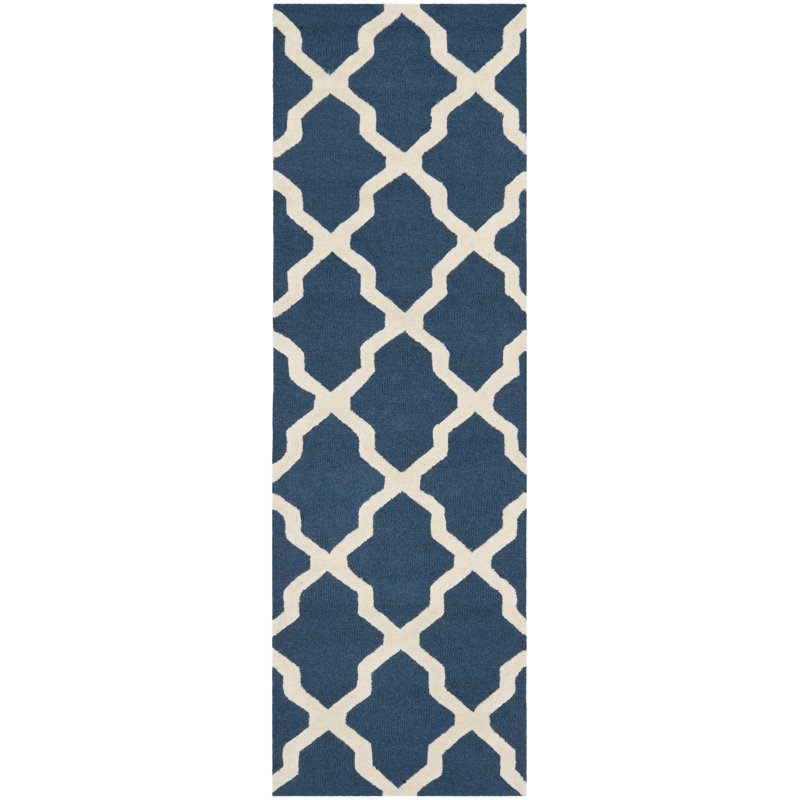 Cannen Hand Tufted Wool Geometric Rug, Navy Blue/Ivory, Runner 2'6" x 14'