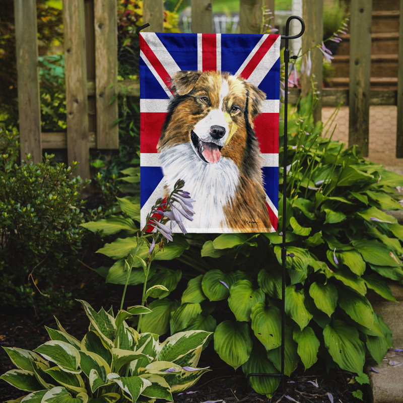Drapeau de jardin 2 côtés english union jack, Berger australien (brun et blanc)