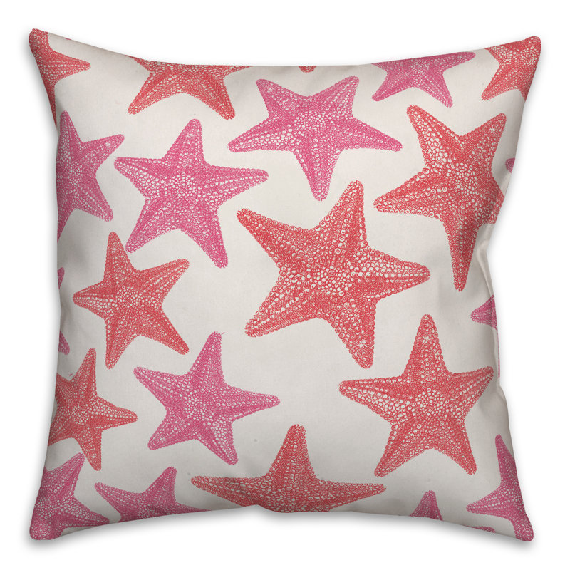  Coussin décoratif intérieur / extérieur Starfish, 18 po x 18 po, Pas de bourre, Rouge / rose / crème