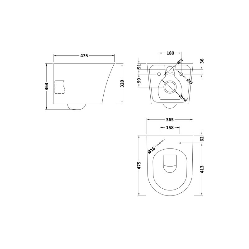 Nuie Freya 12L LPF Elongated Wall Hung Toilet Wall Hung Toilets (Seat Included)