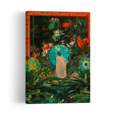 Lush Fantasy Figure Retro Palm Portrait Tropical Wall Art Print 1 Piece Wrapped Canvas Wall Art
