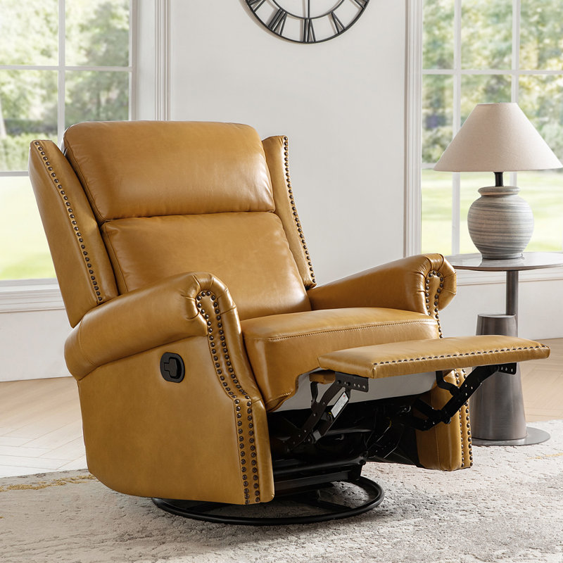Fauteuil oscillant pivotant et inclinable en cuir ciré Hayliee, Chameau