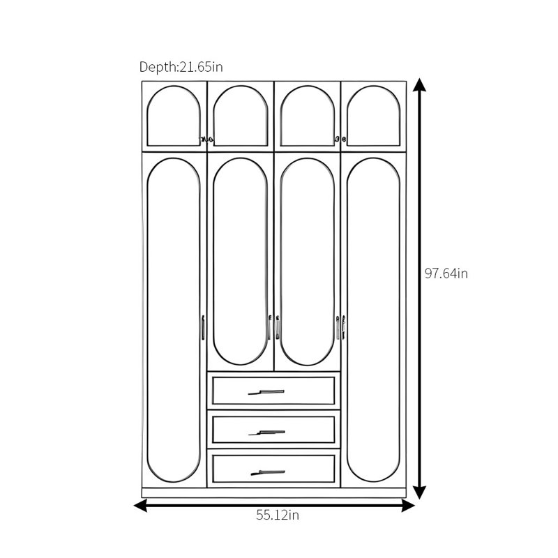 Modern Simple Solid Color Fashion Wardrobe, 97.64" H x 55.12" W x 21.65" D