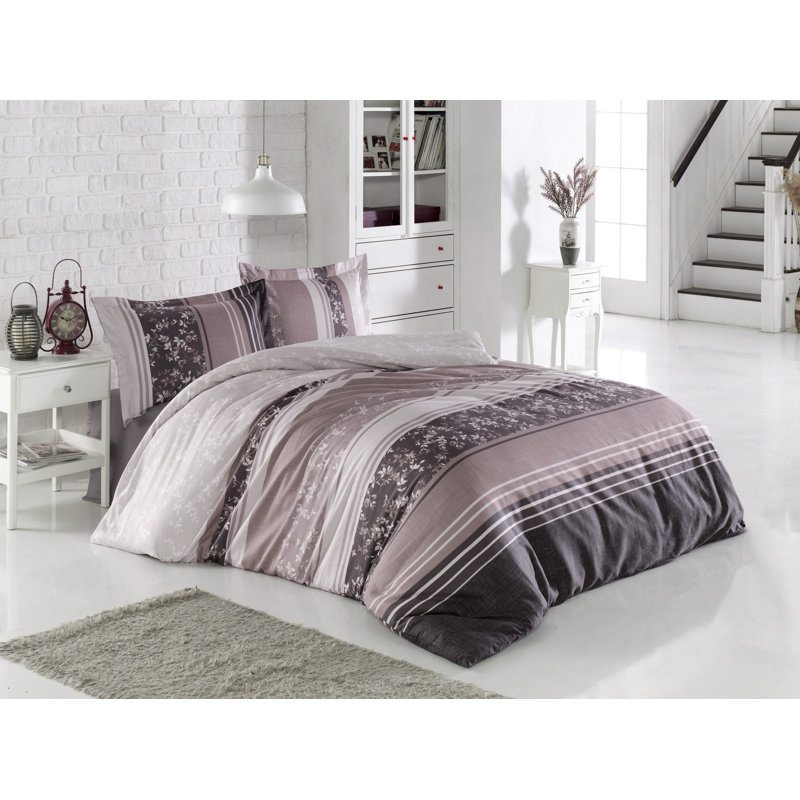 Ensemble de housse de couette 100% coton gris, Housse de couette double + 2 taies d'oreiller 31 p