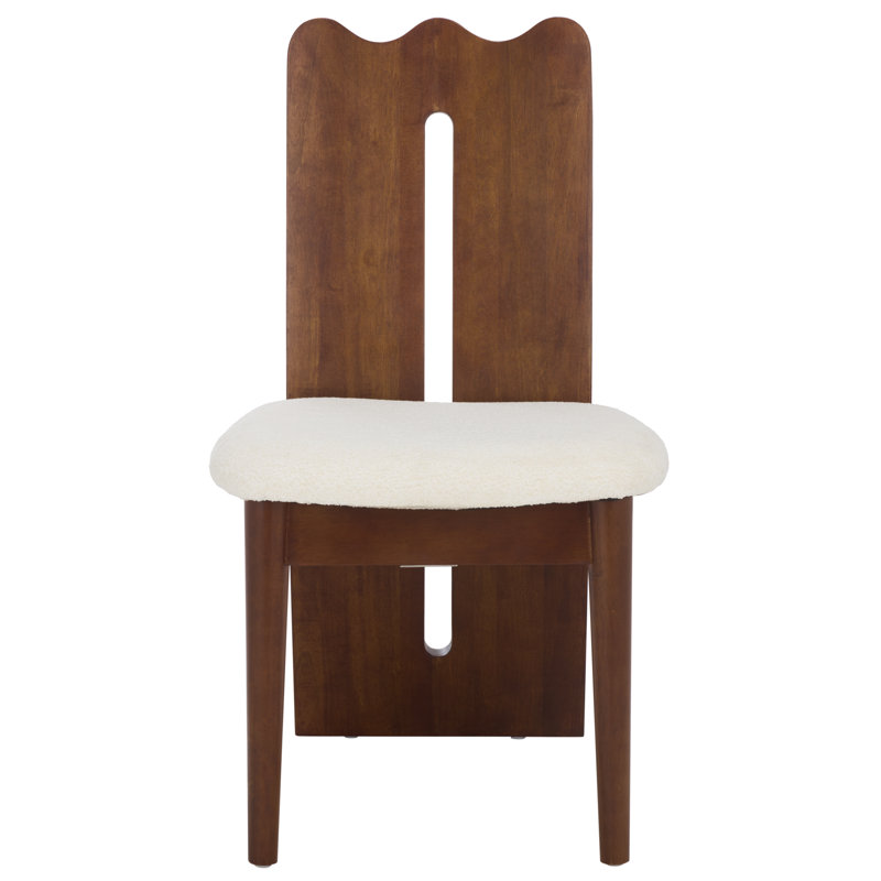 Kieran Solid Wood Upholstered Dining Chair, Cream/Walnut